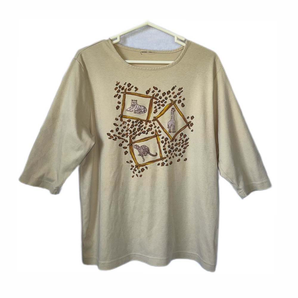 Vintage no brand tan jungle animal shirt